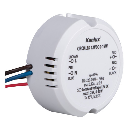 Блок живлення CIRCO LED 12VDC 0-15 Вт, IP20, Kanlux 24243