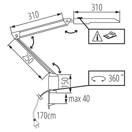 Настільна лампа HERON II LED B, 5W, 4000K, IP20, чорний, Kanlux 27602